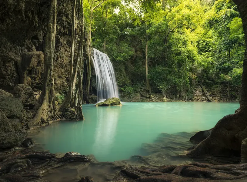 The Erawan Waterfall In The Erawan National Park In Kanchanaburi, Thailand