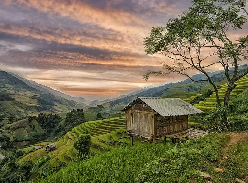 House In rice terrace at the Hmong Mountains in Thailand