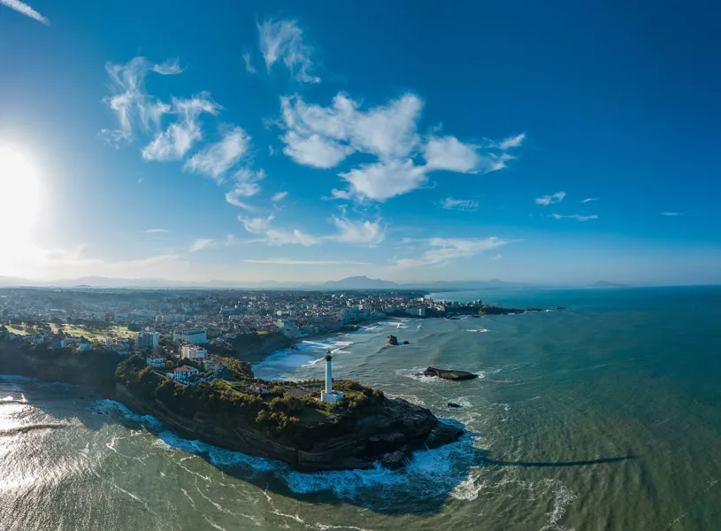 Landscape view of the Biarritz Lighthouse and Coastline in Biarritz, France