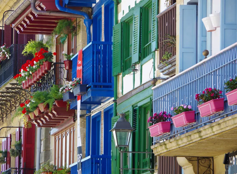 View of the Old Town in Hondarribia, Spain