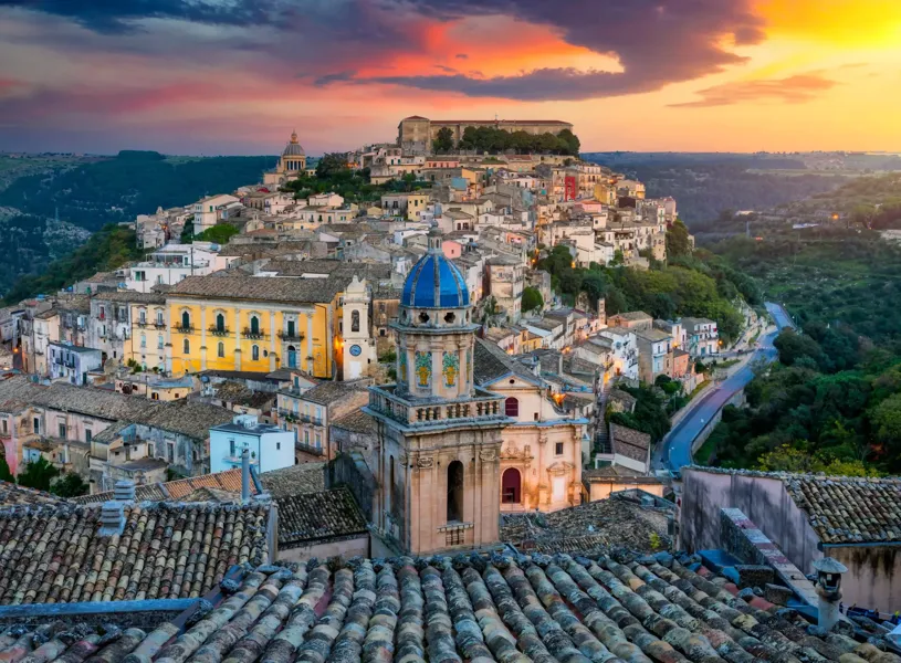 View of Ragusa UNESCO heritage town on Italian island of Sicily.