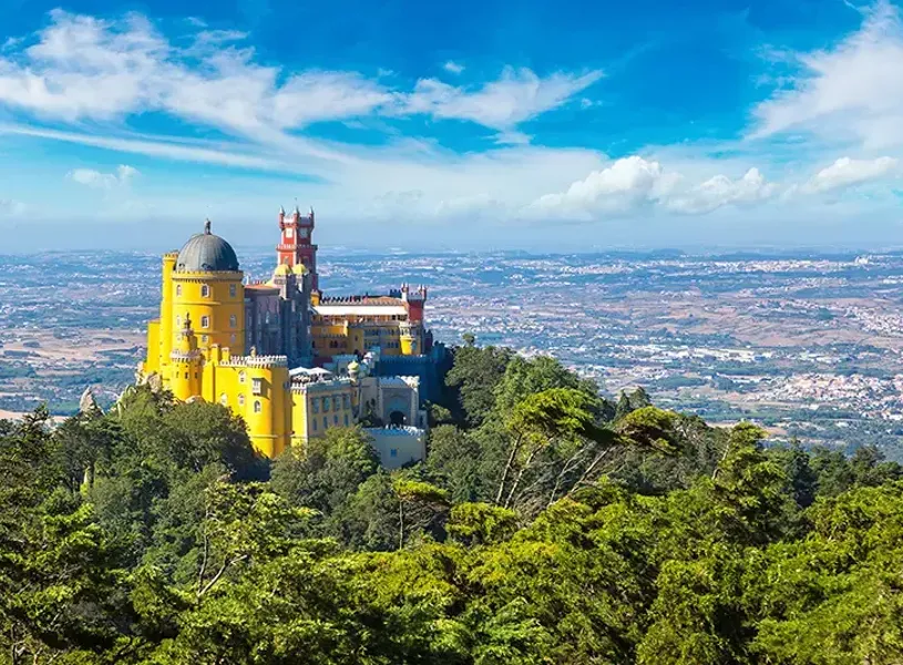 Panoramic view of Pena National Palace in Sintra in a beautiful summer day, Portugal