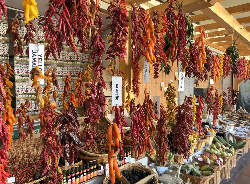 Jalepeno peppers for sale at a vegetable market, Funchal, Madeira