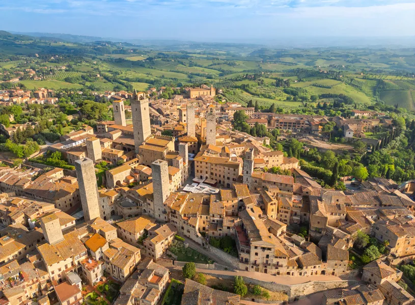 Aerial View of San Gimignano Towers, San Gimignano, Italy