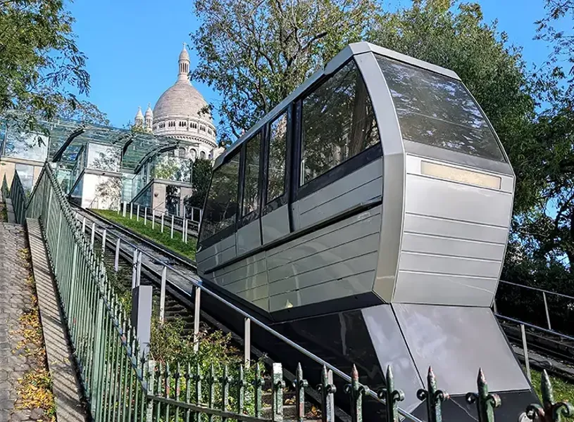 Funicular Cable Car To Basilica Sacre Coeur In Montmartre Paris France
