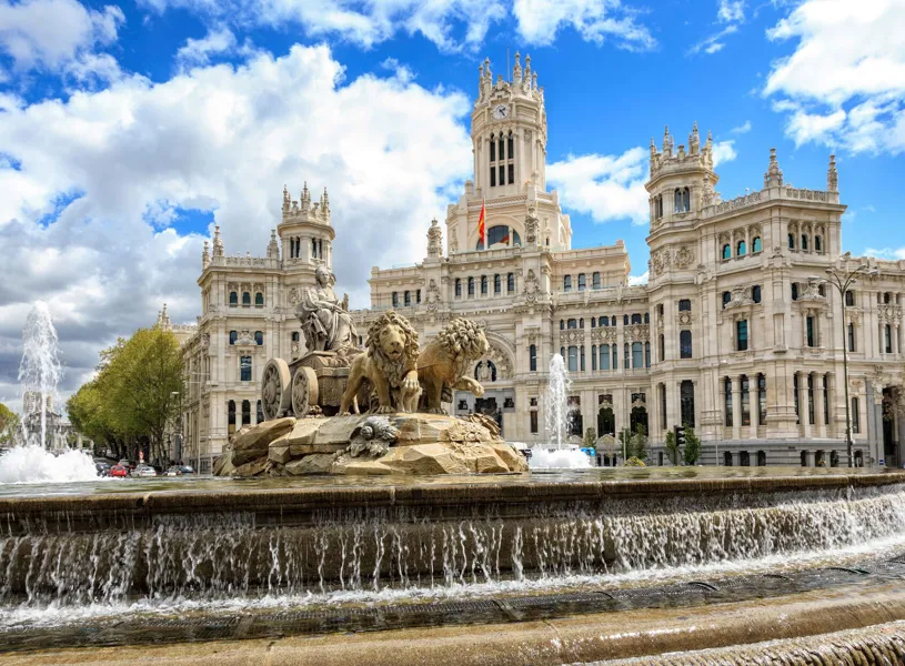 Morning view of the Cibeles fountain Madrid, Spain