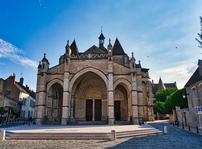 View of the front of the church of Notre Dame In Beaune, France