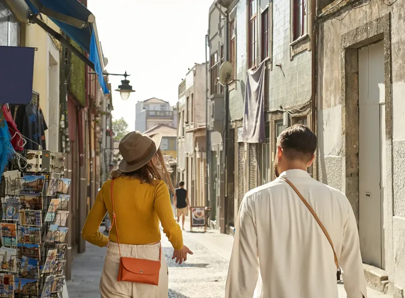 People Walking Through Porto Portugal 