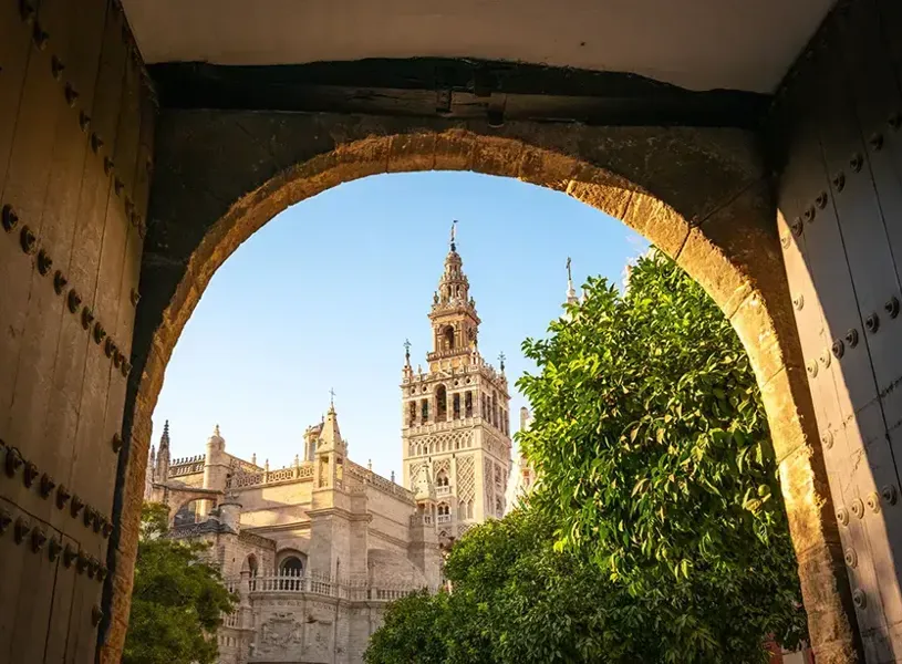 Giralda tower seen through an arch, Sevilla, Spain